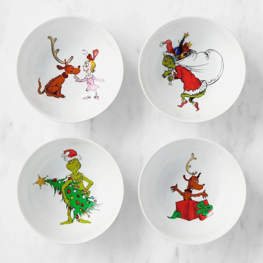 NEW Williams Sonoma The Grinch Porcelain Cereal Bowls - Set of 4